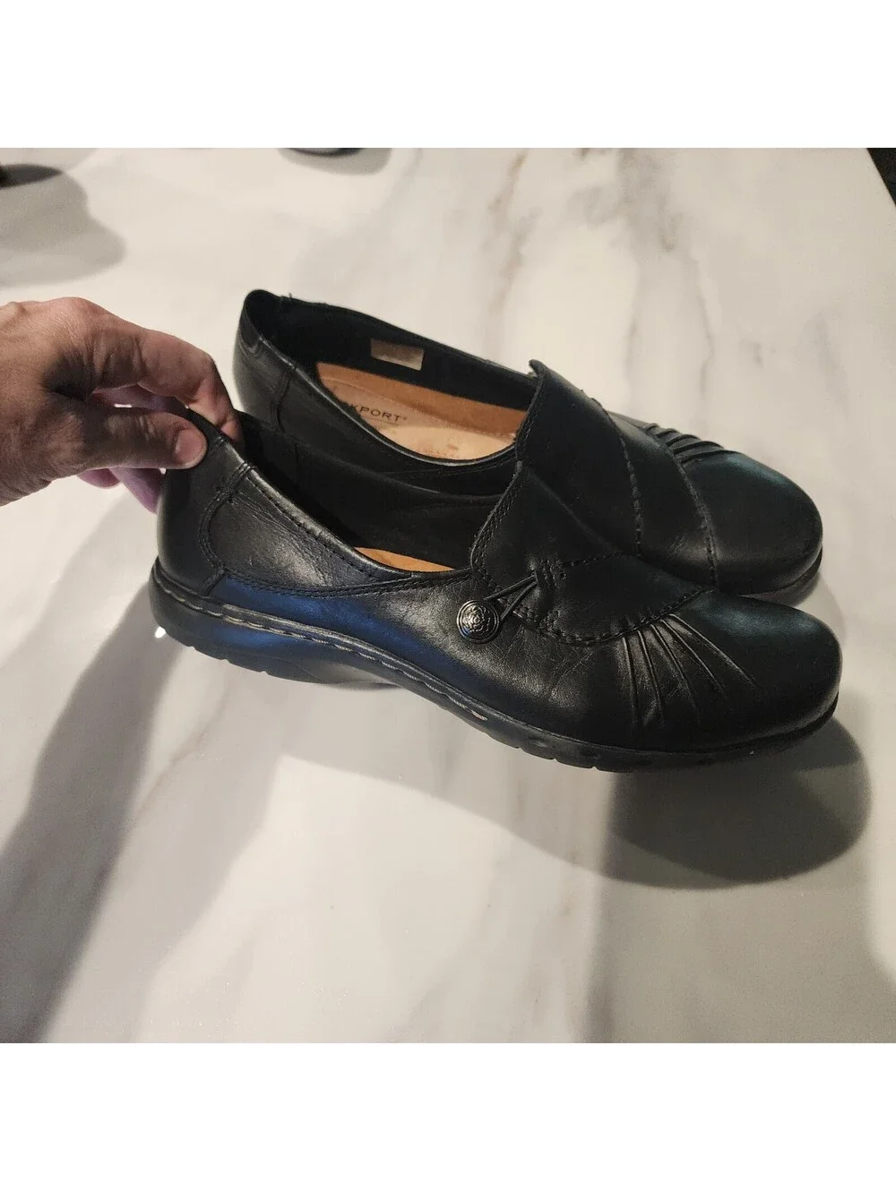 Rockport Women's Black Leather Slip-On Comfort Shoes Loafers Size 9.5 US